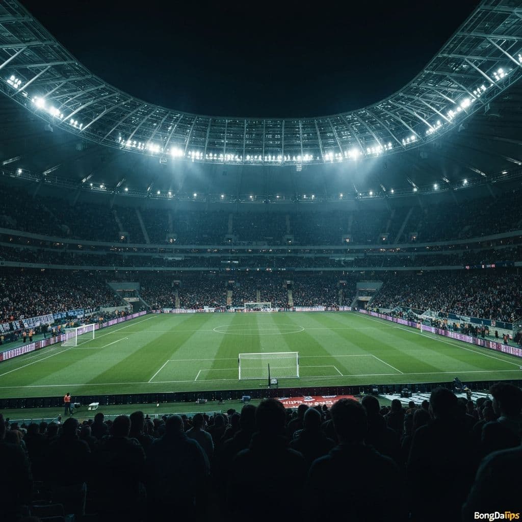 Sân vận động bóng đá với đám đông cổ vũ nhiệt tình